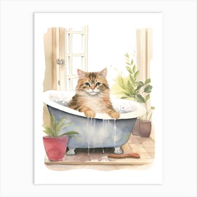 Ragamuffin Cat In Bathtub Botanical Bathroom 3 Art Print