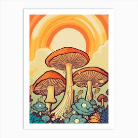 Retro Mushrooms 9 Art Print