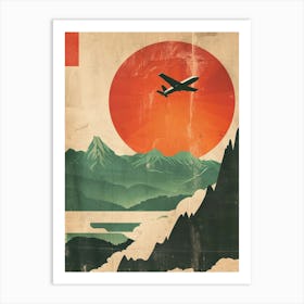 Japan Mountain Airplane Travel Art Print