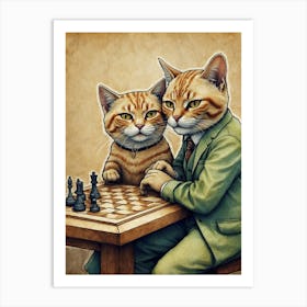 Two Cats Playing Chess 2 Art Print