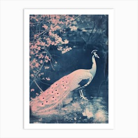 Peacock By The River Cyanotype Inspired 3 Art Print