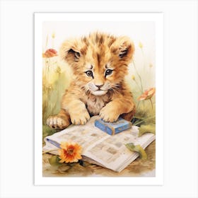 Solving Puzzles Watercolour Lion Art Painting 2 Art Print