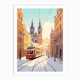 Vintage Winter Travel Illustration Prague Czech Republic 3 Art Print