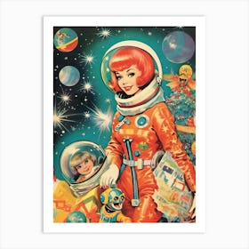 Vintage Astronaut Girl Kitsch 1 Art Print