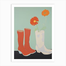 A Painting Of Cowboy Boots With Red Flowers, Pop Art Style 2 Art Print