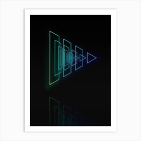 Neon Blue and Green Abstract Geometric Glyph on Black n.0072 Art Print