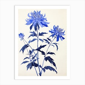 Blue Botanical Bee Balm 1 Art Print