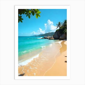 A Tranquil Beach With Golden Sand Clear Turquoise View 1 Poster