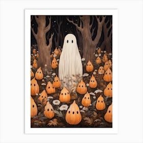 Cute Bedsheet Ghost, Botanical Halloween Watercolour 77 Art Print