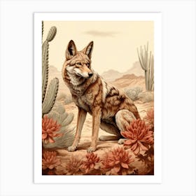 Red Wolf Vintage Style 3 Art Print
