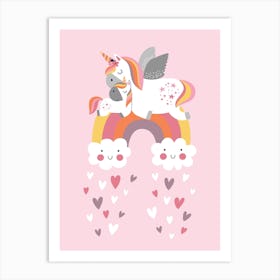 Unicorn And Rainbow In Pink Art Print