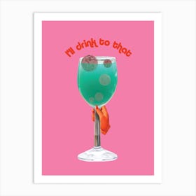 Retro Surreal Pink Cocktail Art Print