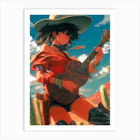 Cowgirl With Guitar Art Print