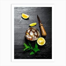 Rum, lime and mint — Food kitchen poster/blackboard, photo art Art Print