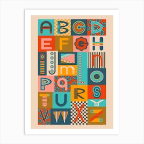 GEOMETRIC ABCs Postmodern Alphabet Letters in Retro Yellow Turquoise Red Blush Pink Brown Navy Art Print