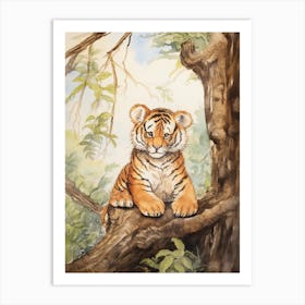 Tiger Illustration Woodworking Watercolour 2 Art Print