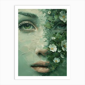 Woman With Flowers On Her Face Art Print