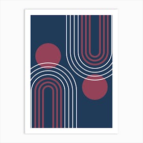 Mid Century Modern Geometric B31 In Navy Blue And Burgundy (Rainbow And Sun Abstract) 01 Art Print