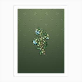 Vintage Blue Narrow Leaf Sollya Botanical on Lunar Green Pattern n.0625 Art Print