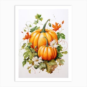 Fairytale Pumpkin Watercolour Illustration 2 Art Print
