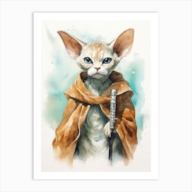 Devon Rex Cat As A Jedi 1 Art Print
