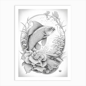 Kikokuryu Koi Fish 1, Haeckel Style Illustastration Art Print