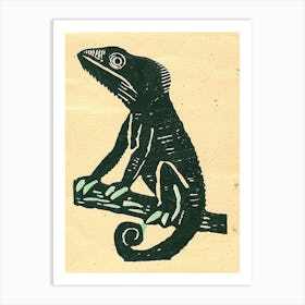 Block Print Chameleon 2 Art Print