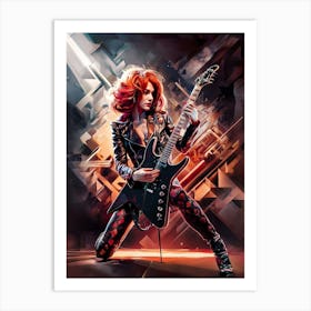 Female Rock Guitarist Painting #1 Art Print