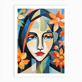 Abstract Of A Woman With Flowers Art Print