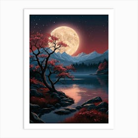 Full Moon Over Lake Art Print