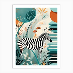 Zebra Jungle Cartoon Illustration 3 Art Print