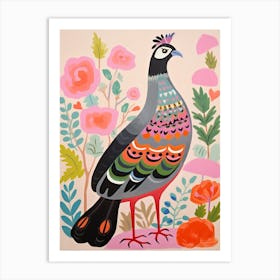 Pink Scandi Grouse 2 Art Print