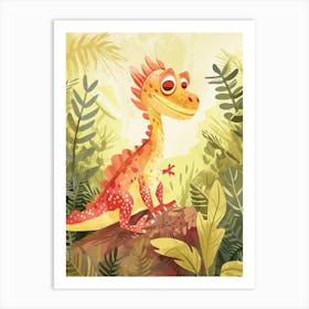 Cartoon Dilophosaurus Dinosaur Watercolour 2 Art Print