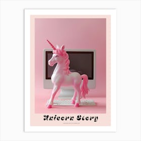 Pink Toy Unicorn On The Computer Poster Art Print