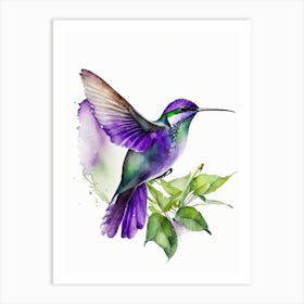 Violet Crowned Hummingbird Cute Neon Art Print