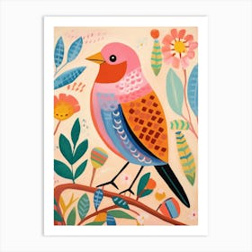 Pink Scandi Finch 1 Art Print