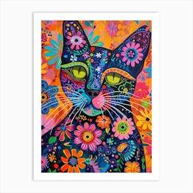 Kitsch Colourful Cat Portrait 1 Art Print