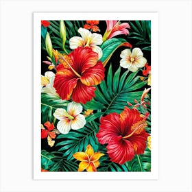 A Contemporary Tropical Floral Frame Highlighting A Variety Of Vivid Exotic Florals In Full Bloom (5) Art Print