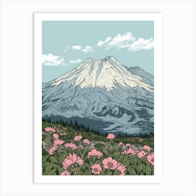 Mount St Helens Usa Color Line Drawing (3) Art Print