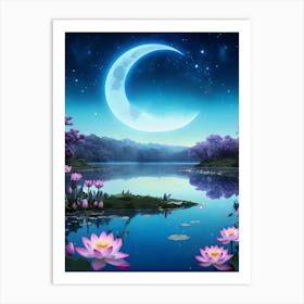 Moon And Lotus Pond Art Print