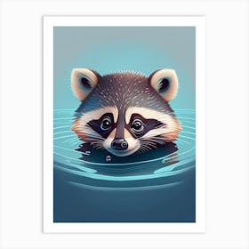 Swimming Raccoon With Ripples And Bubbles Art Print