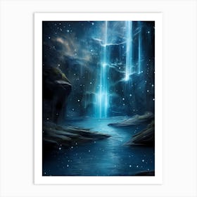 Waterfall In The Night 3 Art Print