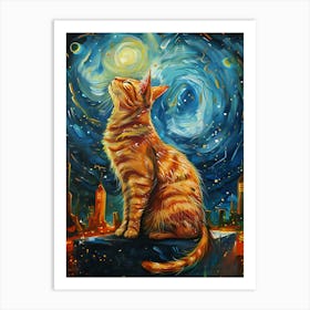 Starry Night Cat Painting 1 Art Print