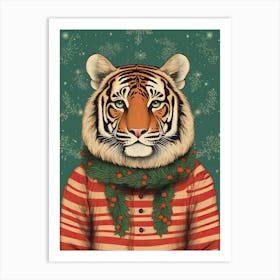 Tiger Illustrations Wearing A Christmas Sweater 4 Art Print