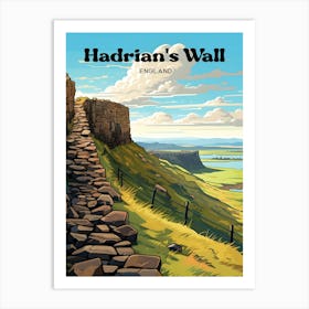 Hadrian's Wall England Trekking Modern Travel Illustration Art Print