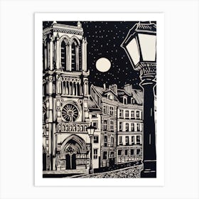 Paris France Linocut Illustration Style 1 Art Print