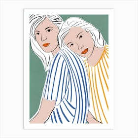 Two Women In Striped Shirts Art Print