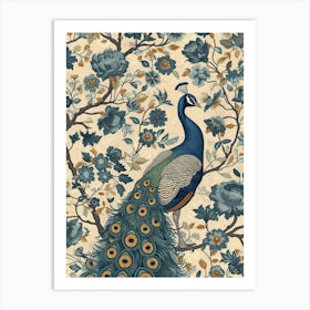Blue Vintage Floral Peacock Wallpaper 2 Art Print