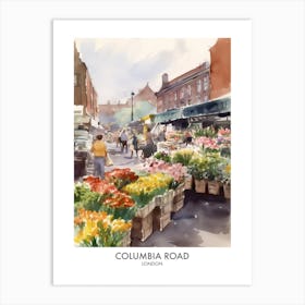 Columbia Road London Watercolour Travel Poster Art Print