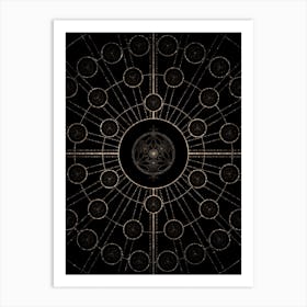 Geometric Glyph Radial Array in Glitter Gold on Black n.0425 Art Print